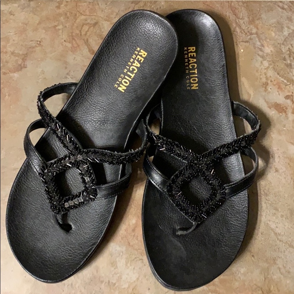 Kenneth Cole Reaction Black Sequin Flip Flops